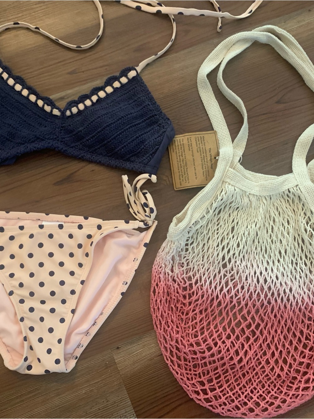 Xhilaration Crochet Bikini w/pale pink Dot Trim & Bottom-M&Ombre Bag